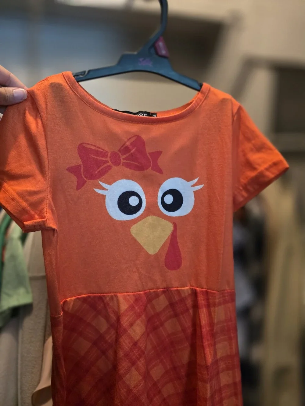 Deerose Boutique Girls Orange Plaid Turkey Thanksgiving Dress